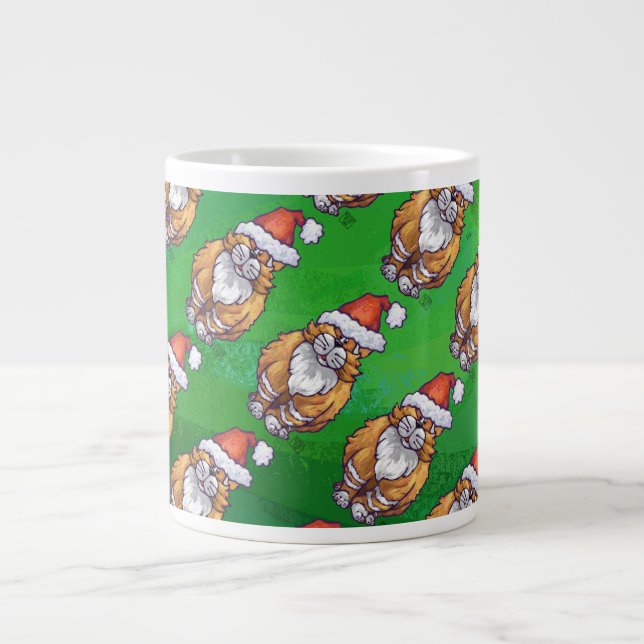 Caneca De Café Grande Ginger Cat Christmas on Green (Frente)