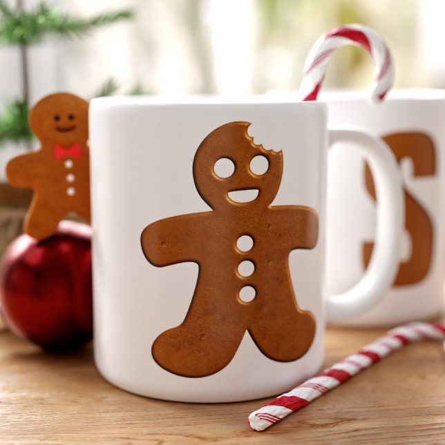 Caneca De Café Grande Gingercake Man Cookie Monograma (A fun and festive large coffee mug featuring a Christmas Cookie  Gingerbread Man and your initial)