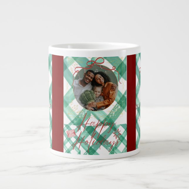 Caneca De Café Grande Gingham verde personalizado (Frente)