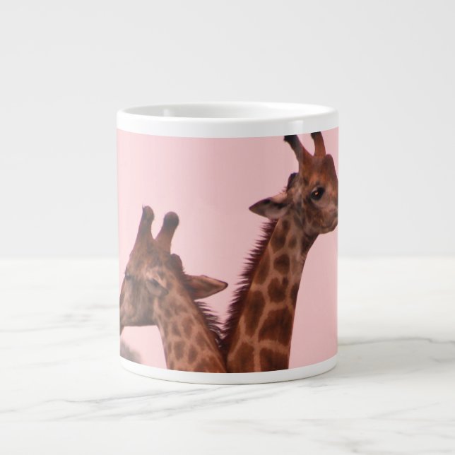 Caneca De Café Grande Girafas com céu rosa (Frente)