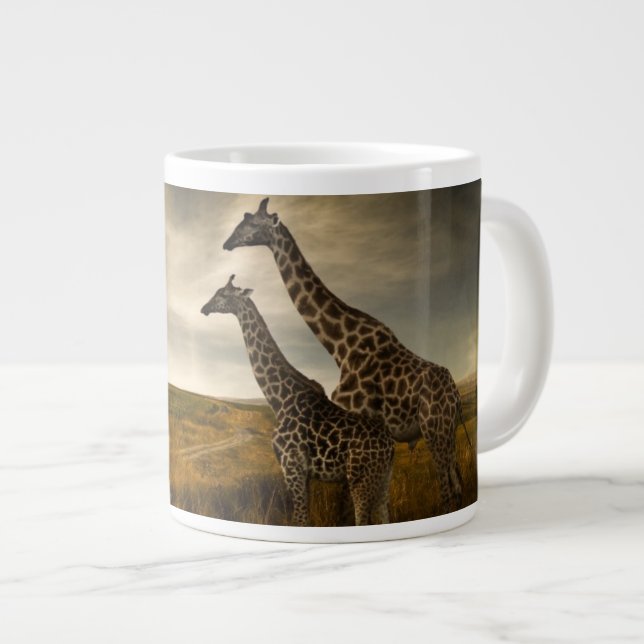 Caneca De Café Grande Girafas e a paisagem (Frente Esquerda)
