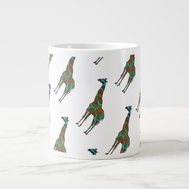Caneca De Café Grande Giraffe Brown e Teal Impressão (Frente)