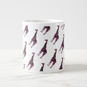 Caneca De Café Grande Giraffe Hot Pink e Black Silhout