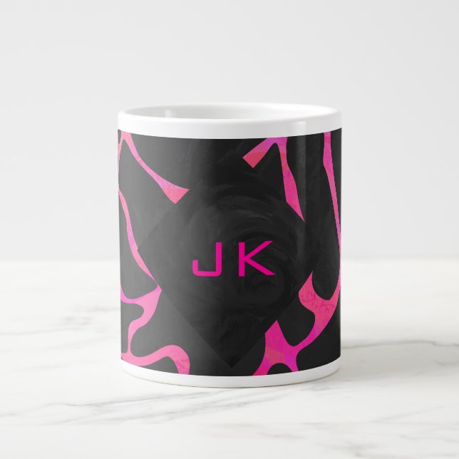 Caneca De Café Grande Giraffe Hot Pink e Impressão preto (Frente)