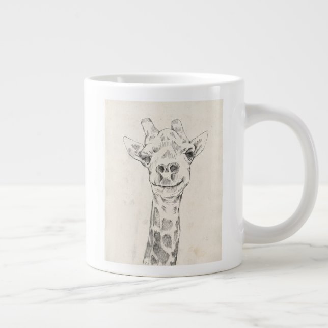 Caneca De Café Grande Giraffe Portrait Sketch (Direita)