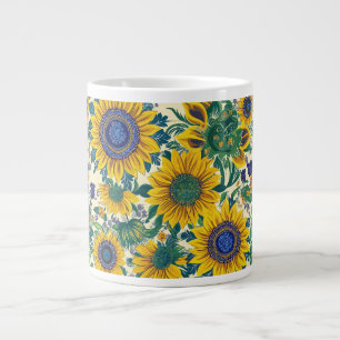 Caneca De Café Grande Girassóis arte popular ucraniana Petrikivka