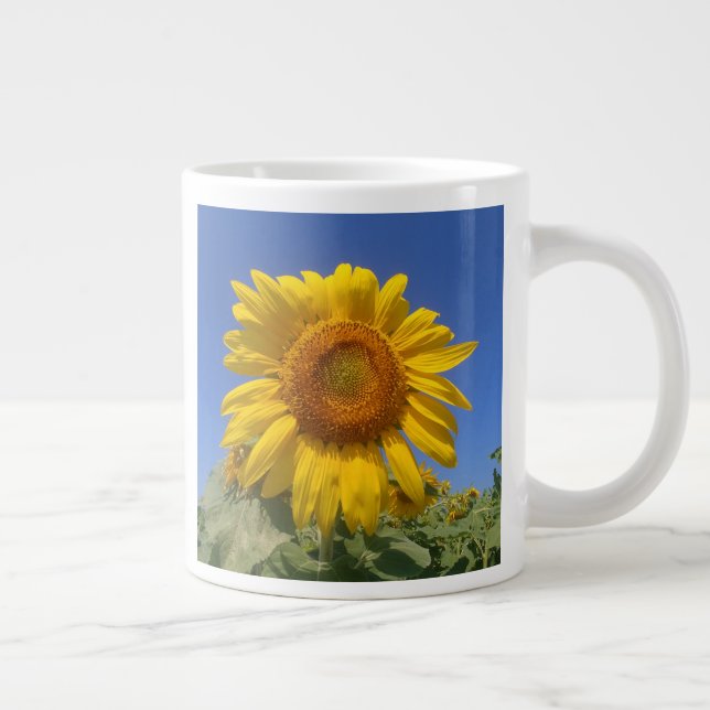 Caneca De Café Grande Girassol Amarelo E Céu Azul (Direita)