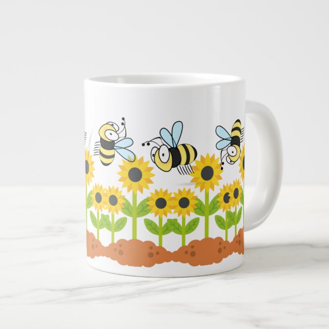 Caneca De Café Grande Girassol e Feliz Jardim Zoológico (Frente Esquerda)