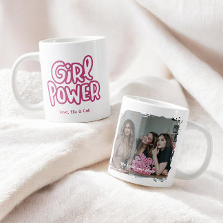 Caneca De Café Grande Girl Power Pink Cute Lettering Photo Mother's Day