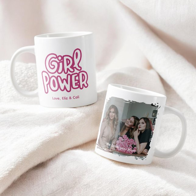Caneca De Café Grande Girl Power Pink Cute Lettering Photo Mother's Day (Criador carregado)