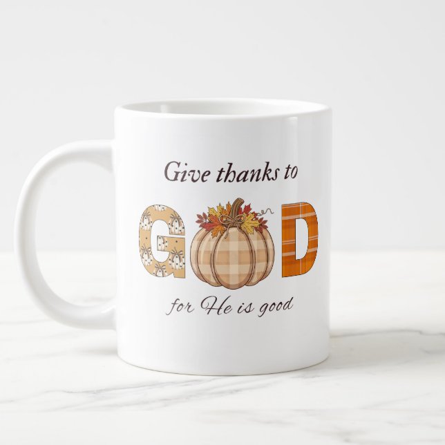 Caneca De Café Grande Give Thanks to God Fall Pumpkin Art (Esquerda)