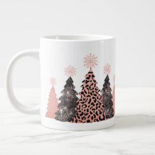 Caneca De Café Grande Glam Leopard Imprime Árvores de Natal