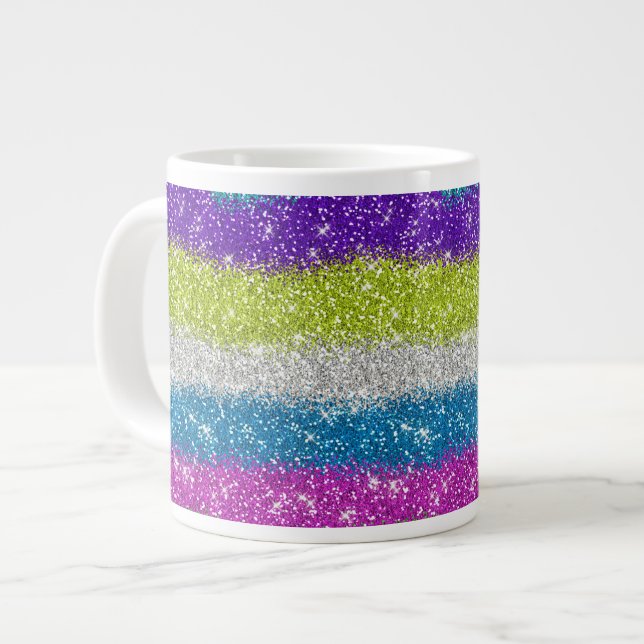 Caneca De Café Grande Gliters de arco-íris (Frente Esquerda)