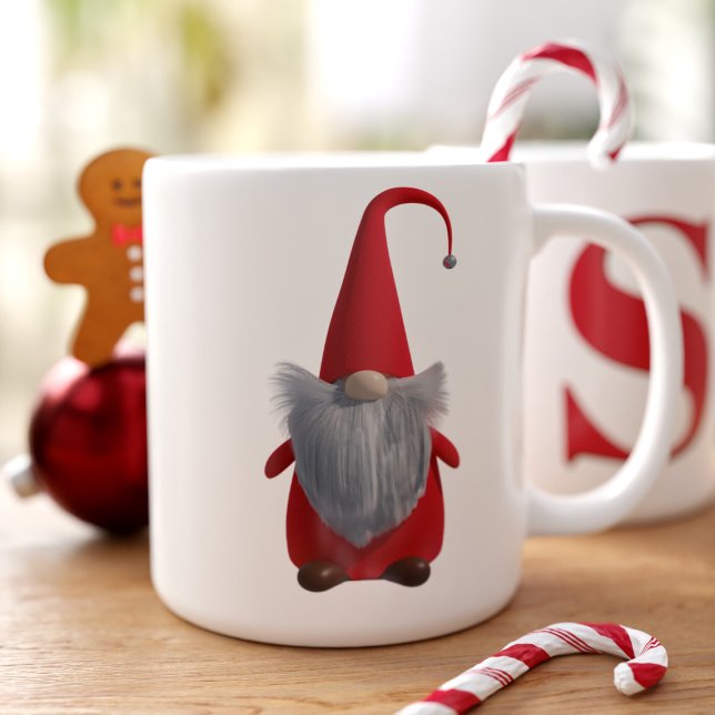 Caneca De Café Grande Gnomo de Natal bonito Monograma Café Gigante (Add your initial to this cute gnome coffee mug and fill with your favorite festive brew)