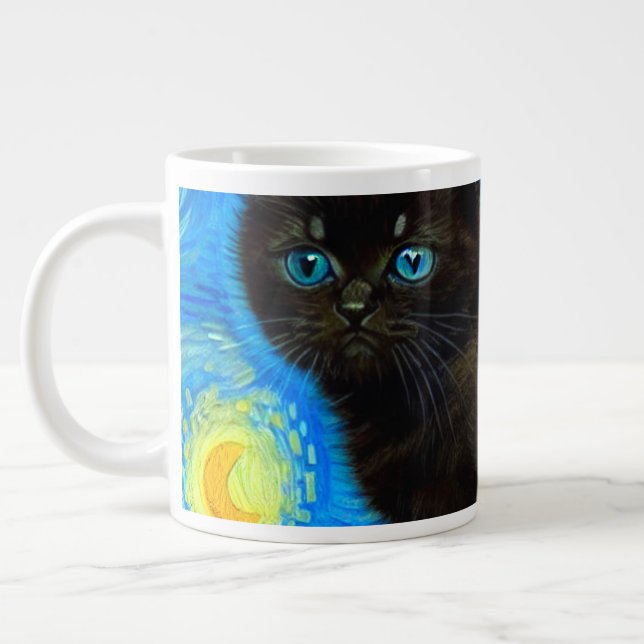 Caneca De Café Grande Gogh Style Starry Night Cat (Esquerda)