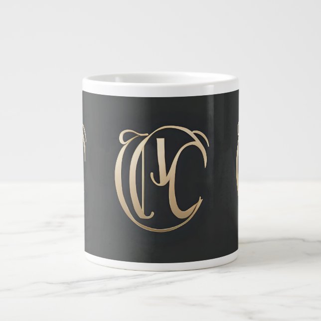 Caneca De Café Grande Gold Monogram Initial Mug - Personalized Gift (Frente)