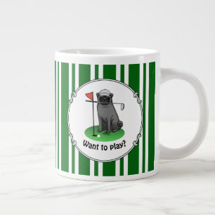 Caneca De Café Grande Golf Pug Jogando Golfe (preto) Cachorro Bonito Eng