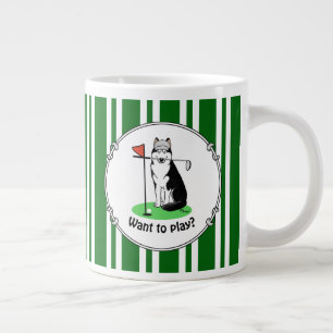 Caneca De Café Grande Golf Siberian Husky (preto) Cachorro Brincando Eng