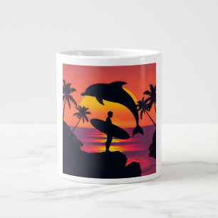 Caneca De Café Grande Golfinho Sunset e Café Tropical de Praia Surfer Mu
