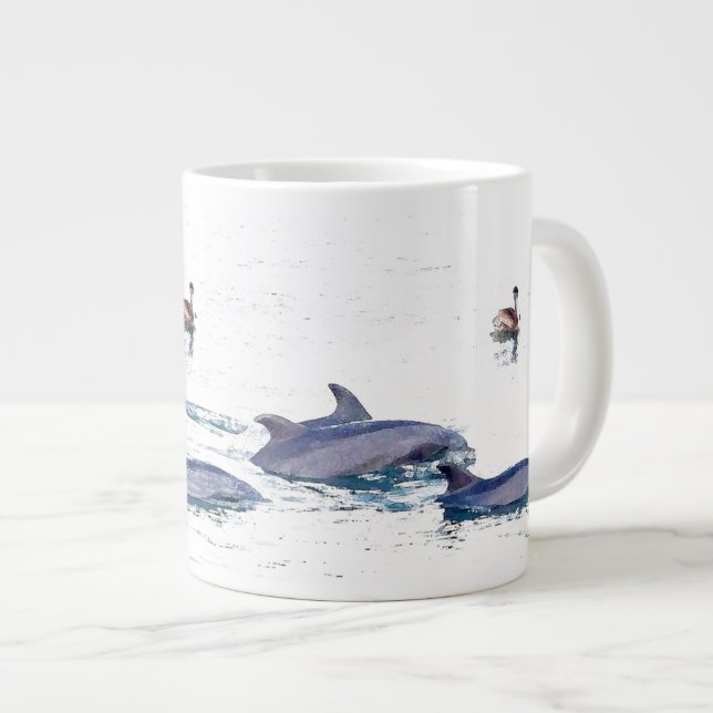 Caneca De Café Grande Golfinhos e Jumbo Mug Pelicano (Frente Esquerda)