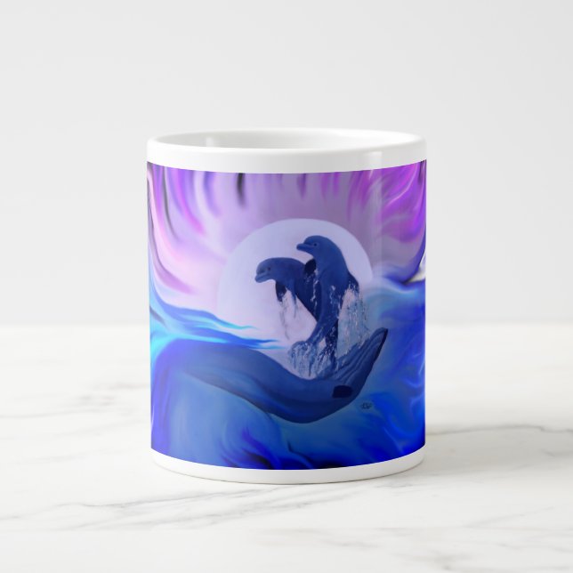 Caneca De Café Grande Golfinhos na Lua (Frente)