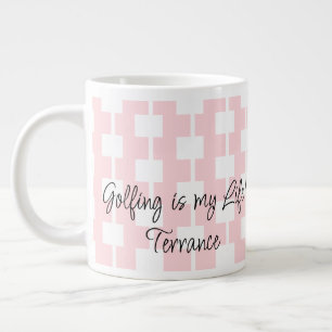 Caneca De Café Grande Golfistas, Golfe é minha vida! Quadrado branco ros