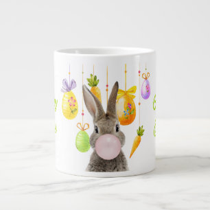 Caneca De Café Grande Goma-bolha rosa soprada no coelho felz pascoa