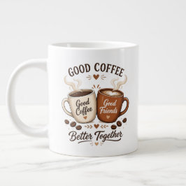 Caneca De Café Grande Good Coffee Good Friends mit zwei Kaffeetassen