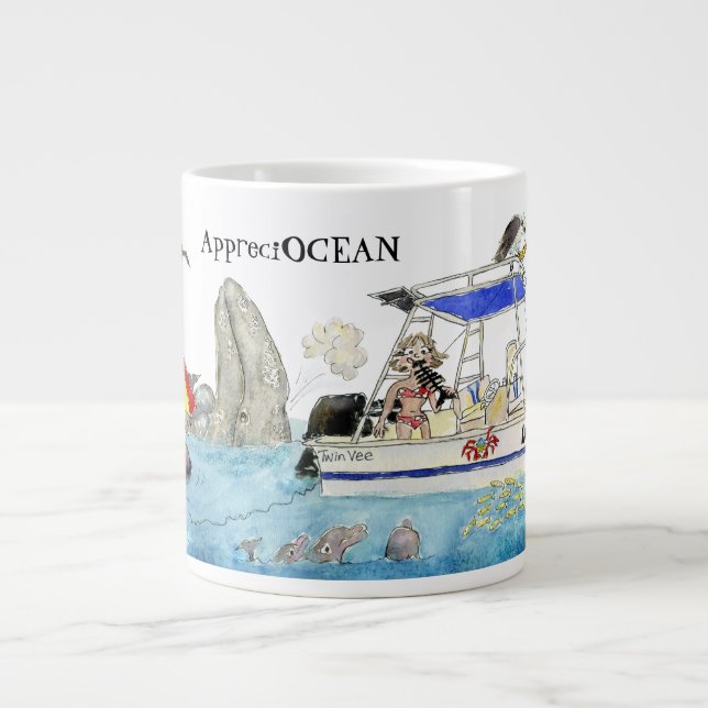 Caneca De Café Grande Gostava de OCEANO (Frente)