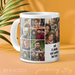 Caneca De Café Grande Grade de colagem de 21 fotos com caixa de texto no