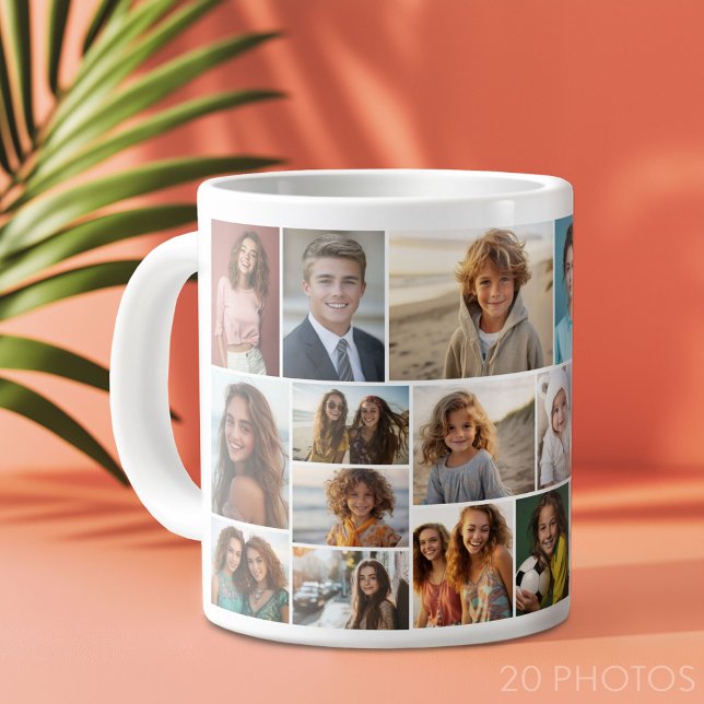 Caneca De Café Grande Grade Mínima Moderna - Colagem de Fotos 20 (Custom Photo Collage Mug)
