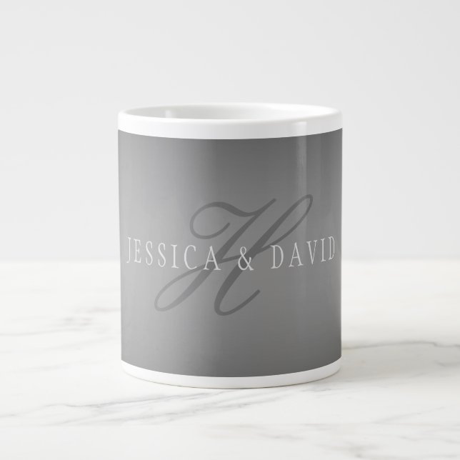 Caneca De Café Grande Gradiente Cinza Mudando Gradualmente Qualquer Nome (Frente)