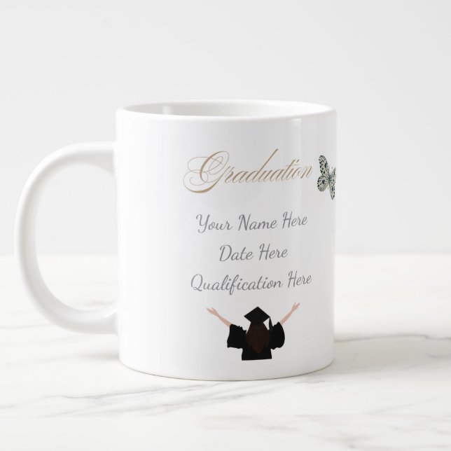 Caneca De Café Grande Graduação com Nome Personalizado, Data e Qualifica (Esquerda)