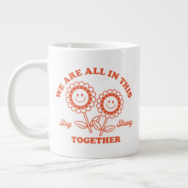 Caneca De Café Grande Gráfico da Flor Retro Feliz (Esquerda)