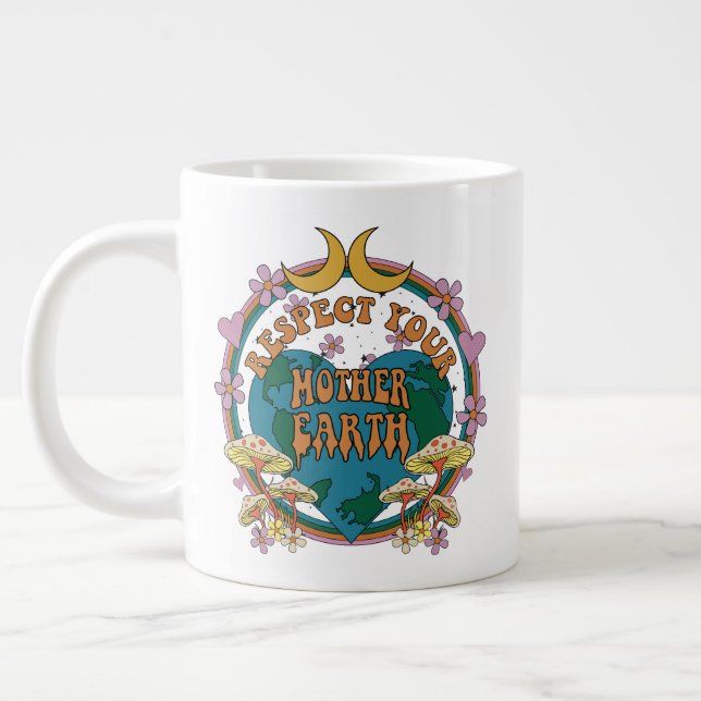 Caneca De Café Grande Gráfico da Terra-Mãe Retro dos anos 70 (Esquerda)