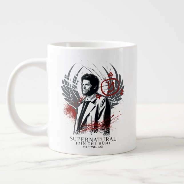 Caneca De Café Grande Gráfico de Grafite de Castiel sobrenatural (Esquerda)