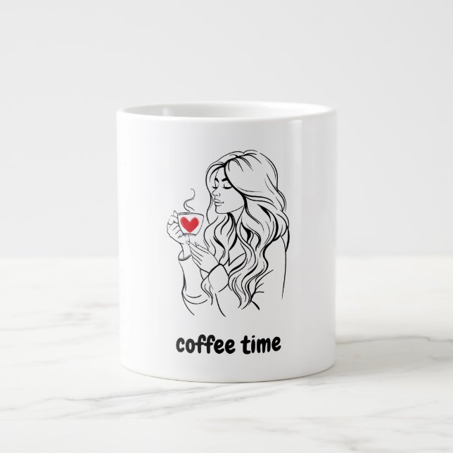 Caneca De Café Grande Gráfico Simples Preto e Vermelho Café Tempo Mug (Frente)