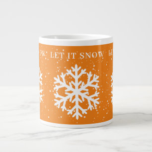 Caneca De Café Grande Grande Floco de Neve Branco, DEIXE NEVE Laranja E