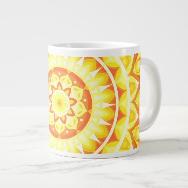 Caneca De Café Grande Grande Mandala Amarelo Brilho Sol Boho Oversize (Frente Esquerda)