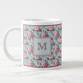 Caneca De Café Grande Grandmillennial Dusty Rose Floral Custom Monogram