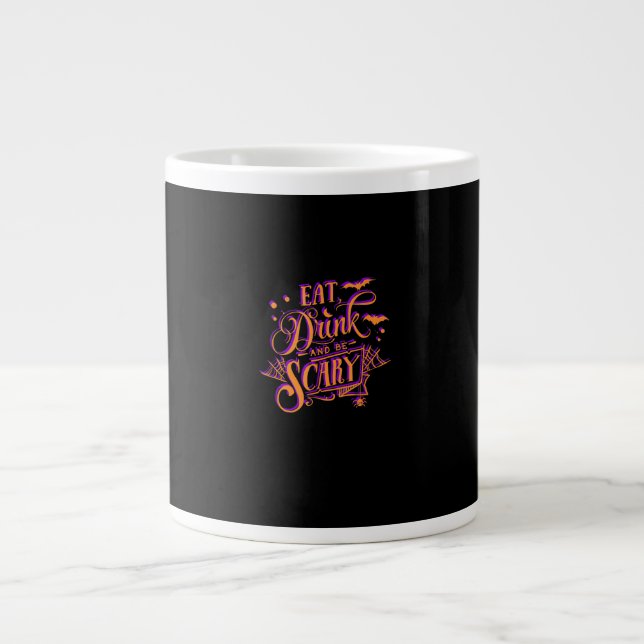 Caneca De Café Grande Graphic Eat Drink And Be Scary Halloween Party Fal (Frente)