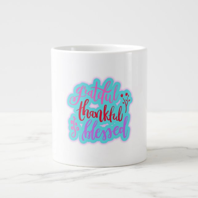 Caneca De Café Grande Grata citação abençoada e grata (Frente)