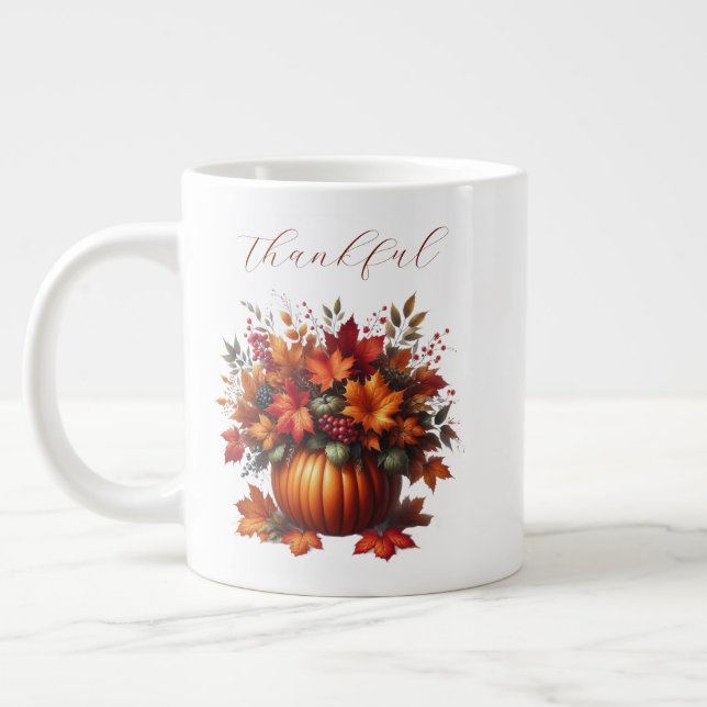 Caneca De Café Grande Grata-Grata Pumpkin com Folhas de outono (Esquerda)