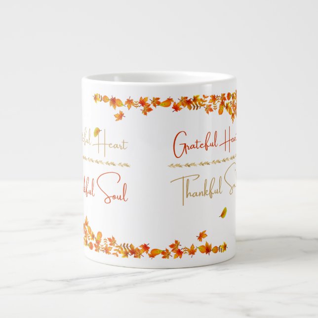 Caneca De Café Grande Grateful Heart Thankful Soul Mug – Minimal Fall  (Frente)