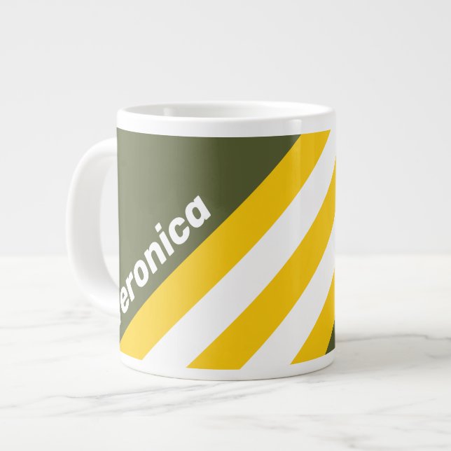 Caneca De Café Grande Green Honey Nostalgic Stripes with Name (Frente Esquerda)