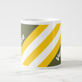Caneca De Café Grande Green Honey Nostalgic Stripes with Name