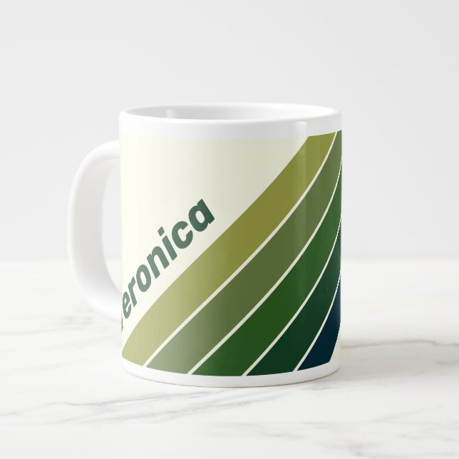 Caneca De Café Grande Green Retro Five Stripes with Name (Frente Esquerda)