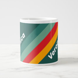 Caneca De Café Grande Green Stripes with Name