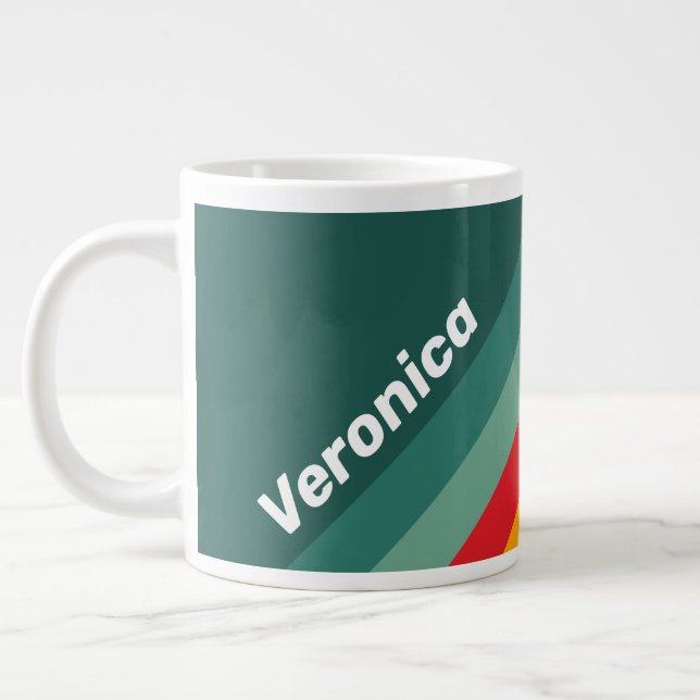 Caneca De Café Grande Green Stripes with Name (Esquerda)