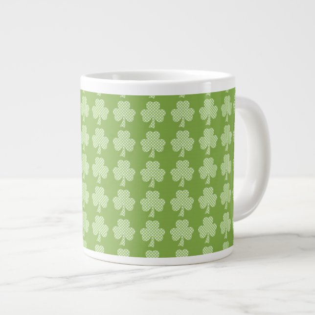 Caneca De Café Grande Greenery Shamrock Clover Bolinhas dia de Patrick (Frente Esquerda)
